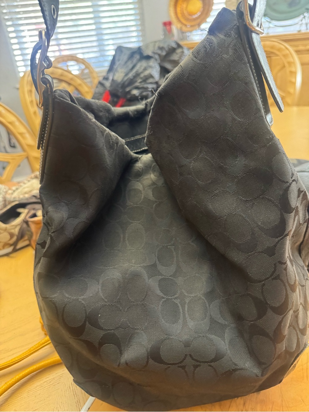 Coach Black Signature-Pattern Shoulder Hobo Bag